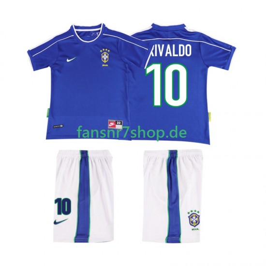 Brasilien fußball trikot RIVALDO 10 1998 Kinder Auswärts Retro Kurzarm