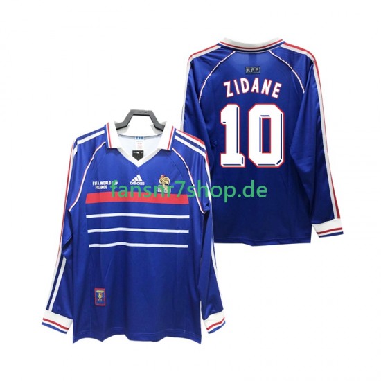 Frankreich fußball trikot ZIDANE 10 1998 Herren Heim Retro Langarm