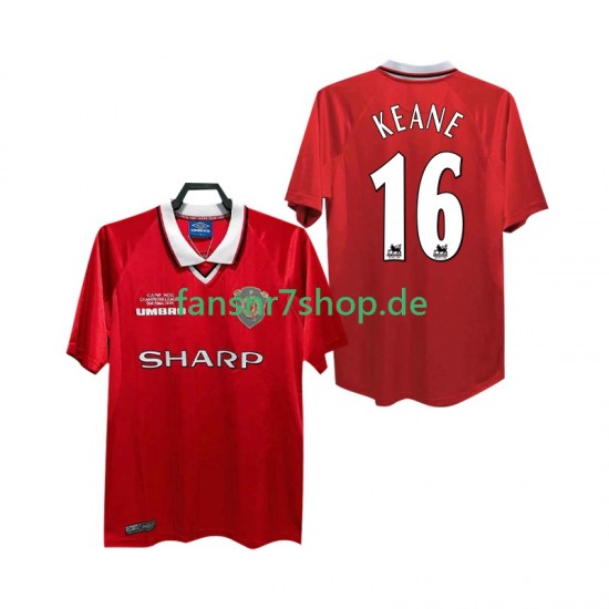 Manchester United fußball trikot Keane 16 2000 Herren Heim Retro 1999 Kurzarm