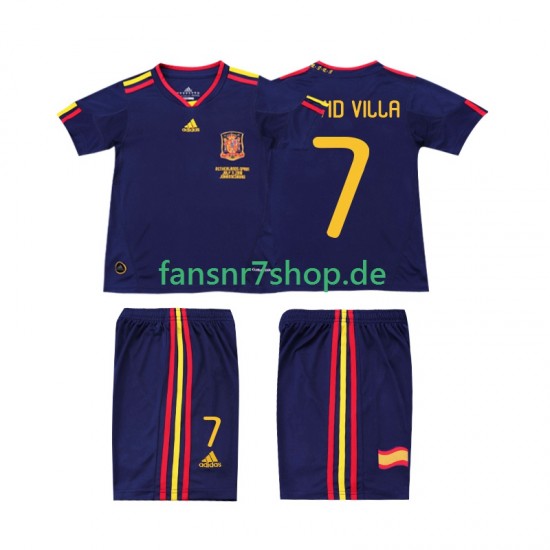 Spanien fußball trikot DAVID VILLA 7 Kinder Auswärts Retro 2010 Kurzarm