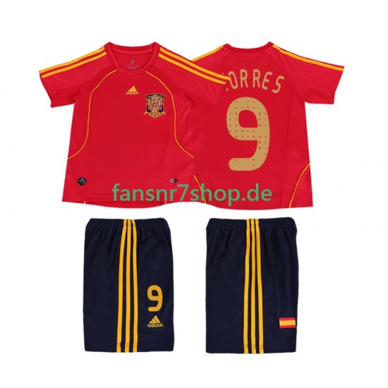 Spanien fußball trikot TORRES 9 Kinder Heim Retro 2008 Kurzarm