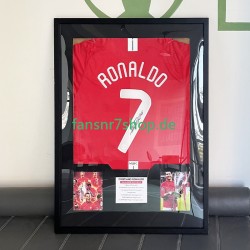 Cristiano Ronaldo Nr. 7 Manchester United Retro Champions-League-Trikot 2007 – signiert, Premium-Rahmen
