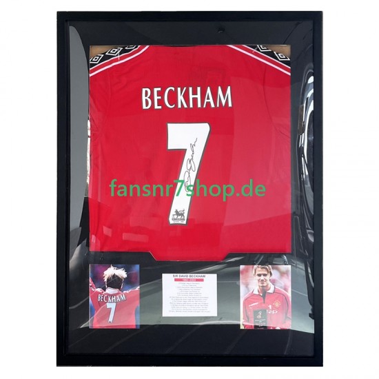 David Beckham Nr. 7 Manchester United Retro Heimtrikot 1998 – signiert, Premium-Rahmen