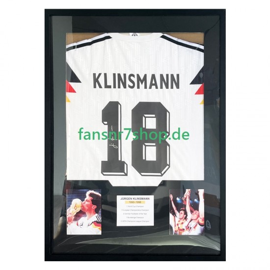 Jürgen Klinsmann Nr. 18 Deutschland Retro Heimtrikot 1990 – signiert, Premium-Rahmen