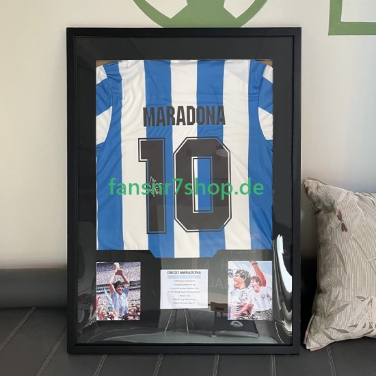 Diego Maradona Nr. 10 Argentinien Retro Heimtrikot 1986 – signiert, Premium-Rahmen