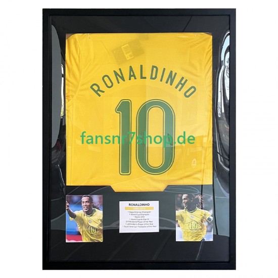 Ronaldinho Nr. 10 Brasilien Retro Heimtrikot 2006 – signiert, Premium-Rahmen