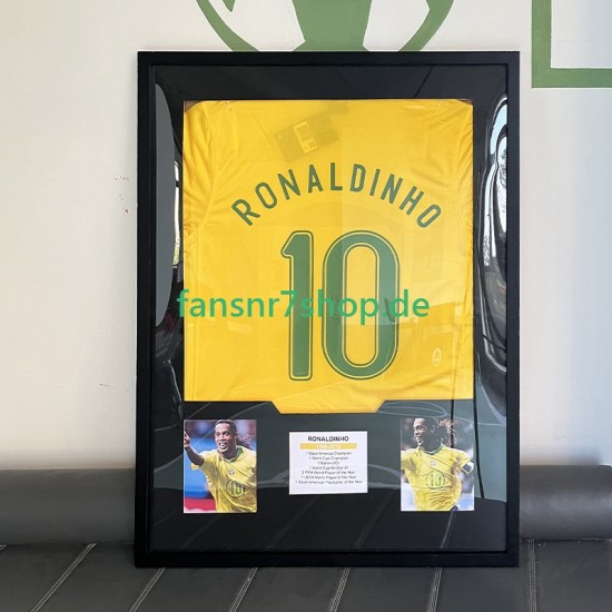 Ronaldinho Nr. 10 Brasilien Retro Heimtrikot 2006 – signiert, Premium-Rahmen