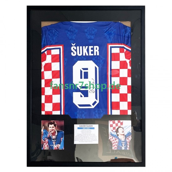 Davor Šuker Nr. 9 Kroatien Retro Auswärtstrikot 2006 – signiert, Premium-Rahmen
