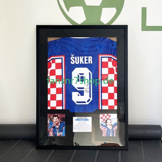 Davor Šuker Nr. 9 Kroatien Retro Auswärtstrikot 2006 – signiert, Premium-Rahmen