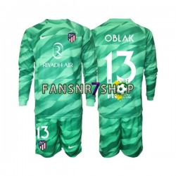 Atlético Madrid fußball trikot Jan Oblak 13 Torhüter Kinder Auswärts Grün 2023-2024 Langarm