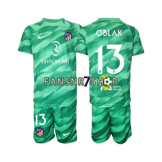 Atlético Madrid fußball trikot Jan Oblak 13 Torhüter Kinder Auswärts Grün 2023-2024 Kurzarm