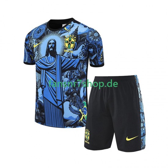 Brasilien JESUS Football Shirts Kinder Heim Blau 2024-2025 Kurzarm