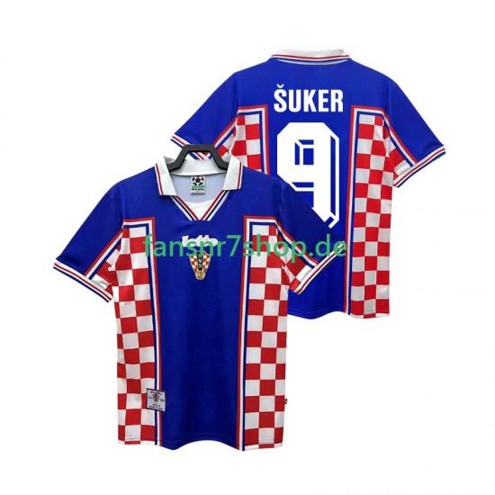 Kroatien fußball trikot SUKER 9 1998 Herren Auswärts Retro Kurzarm
