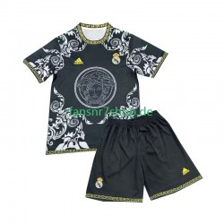 Real Madrid fußball trikot Versace Edition Kinder Heim Schwarz 2024-2025 Kurzarm