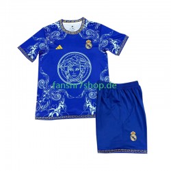 Real Madrid fußball trikot Versace Edition Kinder Heim Blau 2024-2025 Kurzarm