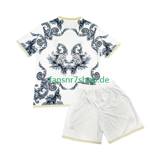 Real Madrid fußball trikot Versace Edition Kinder Heim Weiß 2024-2025 Kurzarm