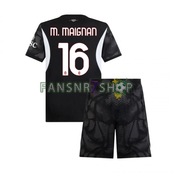 AC Mailand fußball trikot Mike Maignan 16 Torhüter Kinder Heim Schwarz 2024-2025 Kurzarm