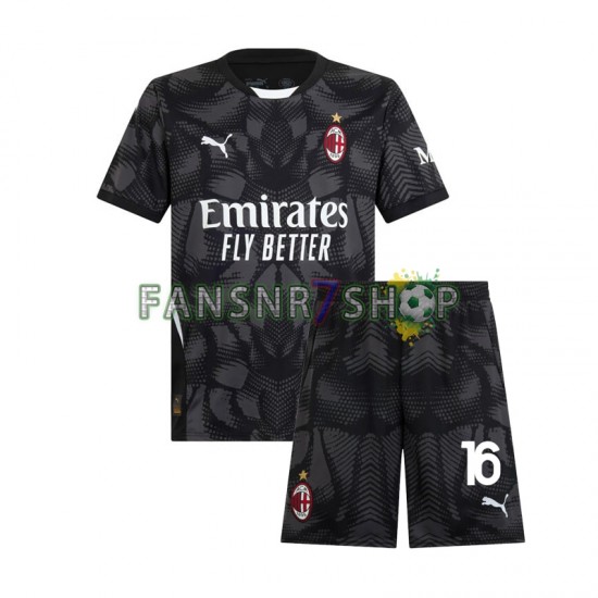 AC Mailand fußball trikot Mike Maignan 16 Torhüter Kinder Heim Schwarz 2024-2025 Kurzarm