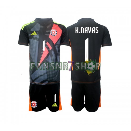 Costa Rica fußball trikot Keylor Navas 1 Torhüter Kinder Ausweich Schwarz 2024 Kurzarm