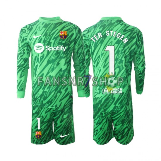FC Barcelona fußball trikot Ter Stegen 1 Torhüter Kinder Heim Grün 2024-2025 Langarm
