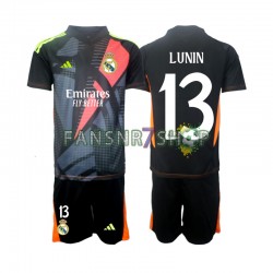 Real Madrid fußball trikot Andriy Lunin 13 Torhüter Kinder Auswärts Schwarz 2024-2025 Kurzarm