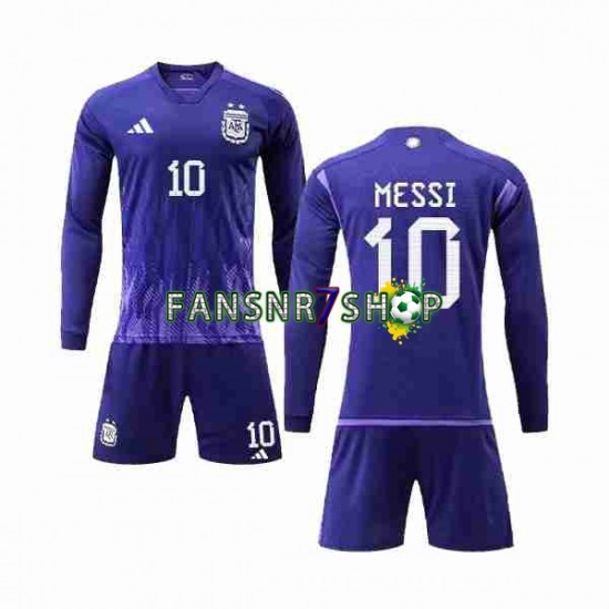 Argentinien fußball trikot WM 2022 3 Stars Lionel Messi 10 Kinder Auswärts Langarm