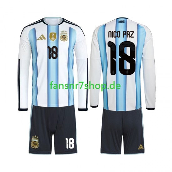 Argentinien fußball trikot WM 2026 Nico Paz 18 Kinder Heim Langarm