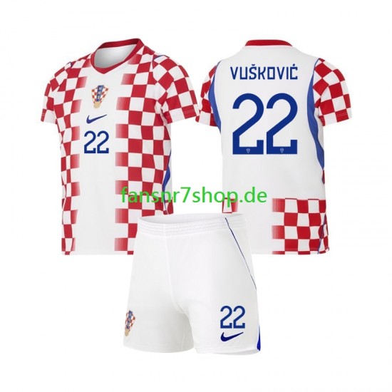 Kroatien fußball trikot WM 2026 Luka Vuskovic 22 Kinder Heim Kurzarm