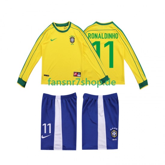 Brasilien fußball trikot RONALDINHO 11 1998 Kinder Heim Retro Langarm Brasilien fußball trikot RONALDINHO 11 1998 Kinder Heim Retro Langarm