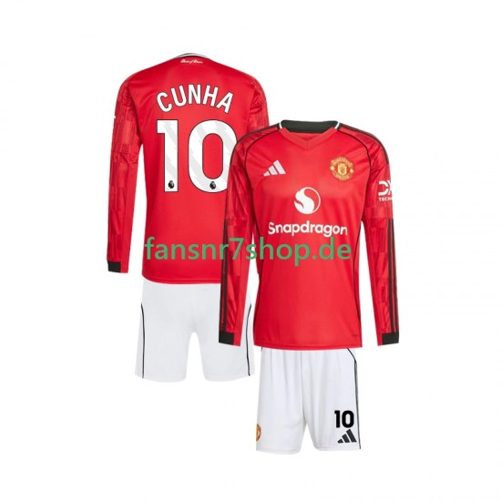 Manchester United fußball trikot Matheus Cunha 10 Kinder Heim 2025-2026 Langarm