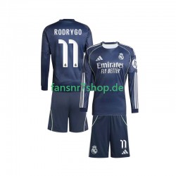 Real Madrid fußball trikot Rodrygo 11 Kinder Auswärts 2025-2026 Langarm