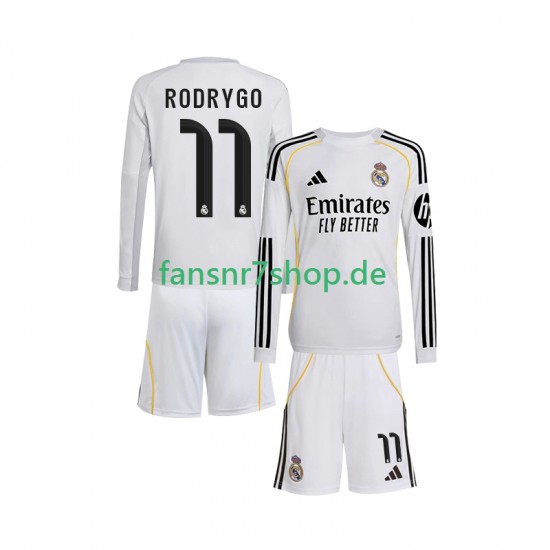 Real Madrid fußball trikot Rodrygo 11 Kinder Heim 2025-2026 Langarm