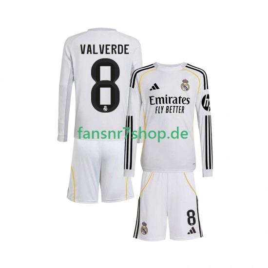 Real Madrid fußball trikot Valverde 8 Kinder Heim 2025-2026 Langarm