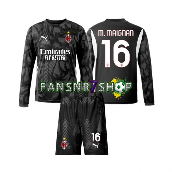 AC Mailand fußball trikot Mike Maignan 16 Torhüter Kinder Heim Schwarz 2024-2025 Langarm
