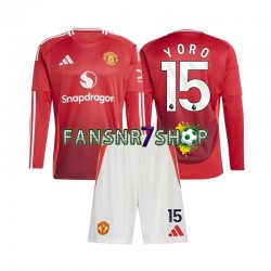 Manchester United fußball trikot Leny Yoro 15 Kinder Heim 2024-2025 Langarm